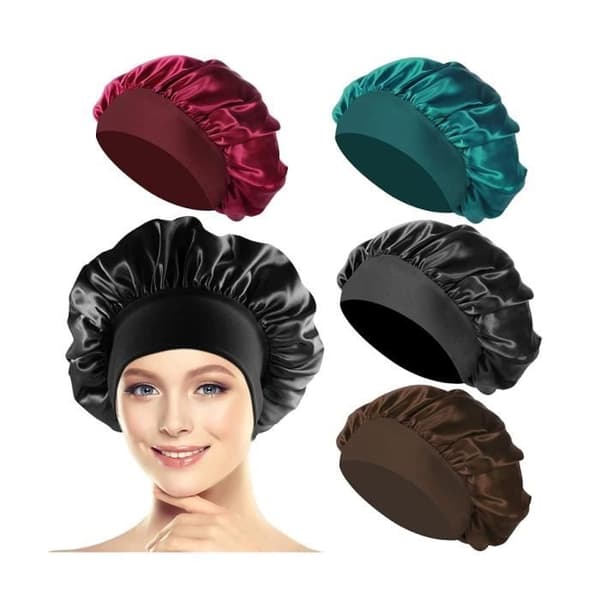 Satin Nat Hårhætte, Satin Nat Hårhætte, Elastisk Nat Hårhætte (Sort, Cyan, Kaffe, Vinrød)