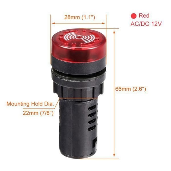 (Sort, Rød) SOURCING MAP 3-delt LED-indikatorlys sæt, AC/DC 12V, Alarm Blinkende Indikator Panel Buzzer, Rød LED Black, red