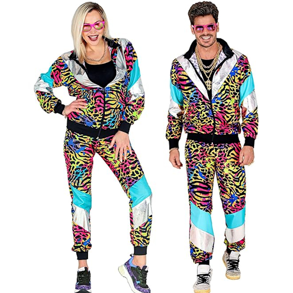 Herre 2 stk 80-talls 90-talls antrekk for menn Hippie vindjakke og bukse sett Neon Disco Halloween Party kostyme klær C S