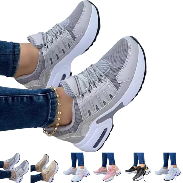 Kvinnor Lace Up Trainer löparsneakers Mesh Gym joggingskor khaki 39