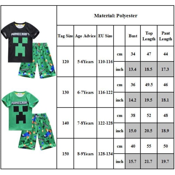 Minecraft Kläder Outfit Set Kortärmad skjorta Shorts Barn Pojkar Black 5-6 Years = EU 110-116