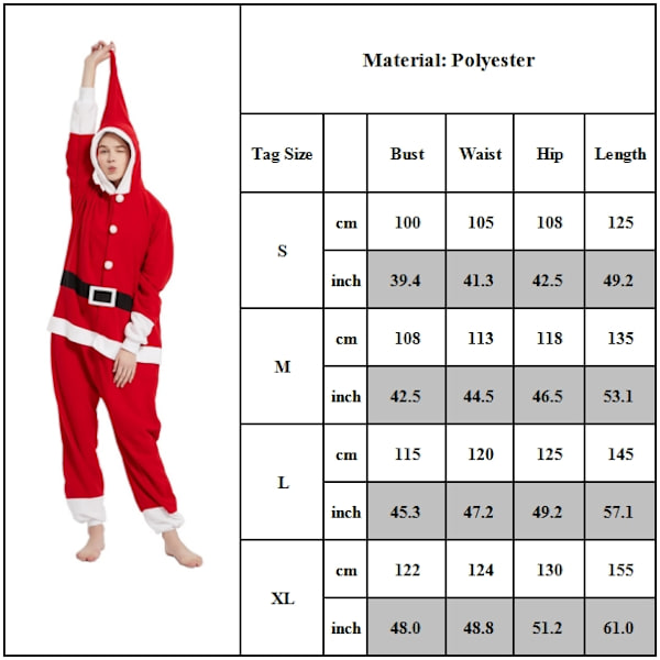 Unisex Voksen Julemand Udklædningsdragt Plys Onesie Julemand Heldragt Hætte Pyjamas M