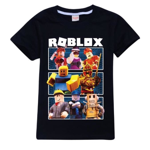 Roblox Cartoon T-shirt Barn till barn Pojkar Flickor Tryck Rund Hals Toppar Sommar Blus Black 13-14 Years