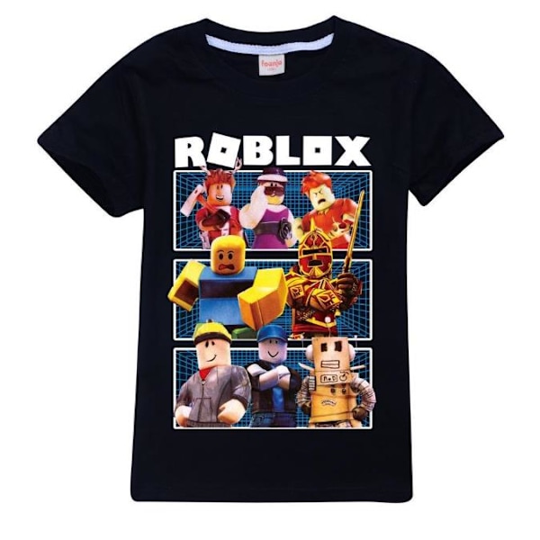 Roblox-sarjakuva T-paita Lapsille Pojat Tytöt Painettu Pyöreäkaulus Kesäpaita Black 7-8 Years