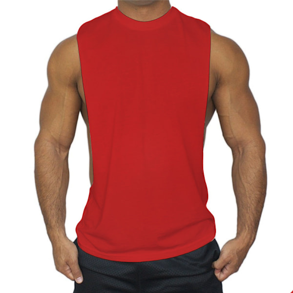 Herr T-shirt Ärmlös Låg Midja Tank Toppar Sport Fitness red M