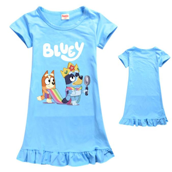 Barnflickor Bingo Cartoon Print Pyjamas Nattlinne Klänning Nattkläder Sovkläder Casual Light Blue 5-6 Years