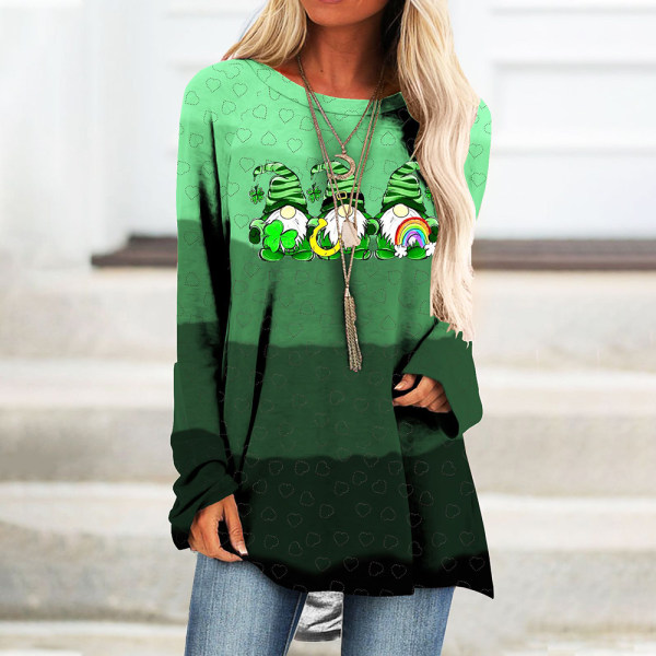 St.Patrick's Day T-shirt med printed långärmad tunika för kvinnor C M