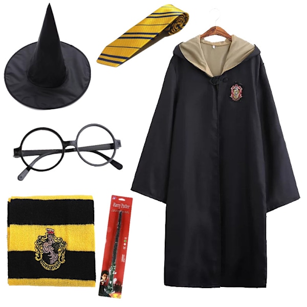 Vuxen Barn Harry Potter Gryffindor Ravenclaw Slytherin Roba Kappa Slips Kostym Halsduk Hatt Glasögonbåge Kläder Yellow 155cm