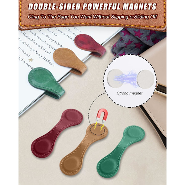 3 kpl Magneettisia kirjanmerkkejä Nahkainen kirjanmerkki Henkilökohtainen kirjanmerkkilahja hänelle Nahkainen kirjanmerkki kaiverretulla magneettisella kirjanmerkillä 3PCS