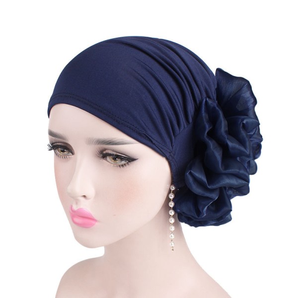 Kvinnor Head Wrap Hat Stretch Stor blommössa Cap vindtät navy blue