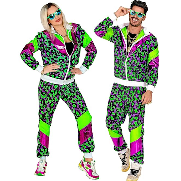 Herre 2 stk 80-talls 90-talls antrekk for menn Hippie vindjakke og bukse sett Neon Disco Halloween Party kostyme klær D M