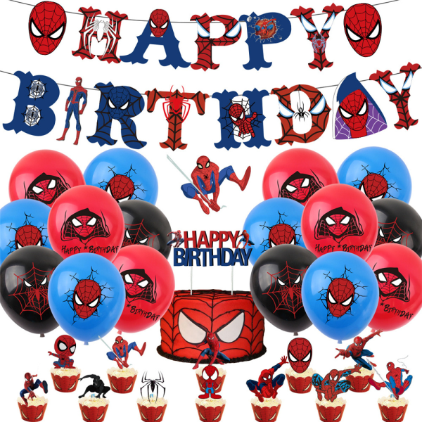 Födelsedagsfest Tillbehör Dekorationer Banner Ballonger Set för barn Spiderman 44st Set