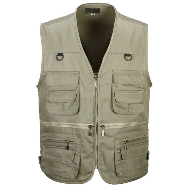 Fiskeväst Topp Herr Lätt Casual Dragkedja Ficka Arbetskläder Far khaki 2XL