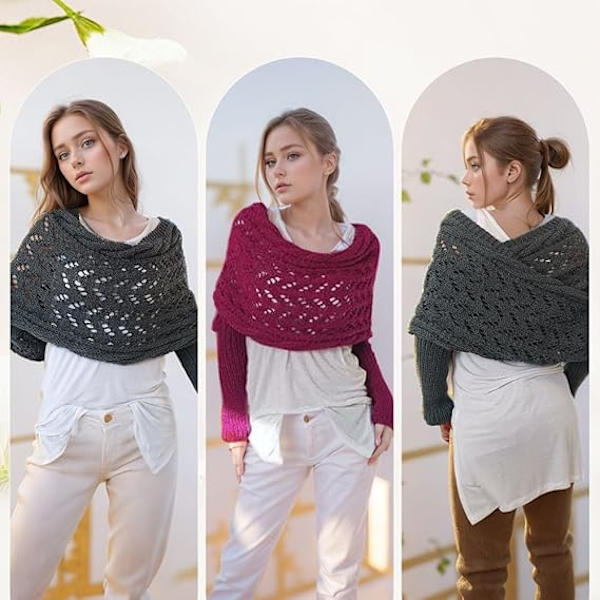 Dam Scarf, Stickad Kabelomslag, Multifunktionell Stickad Virkad Stickad Kokong Sjal med Ärmar Khaki