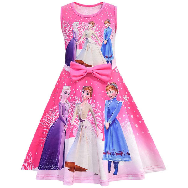 Disney Frozen Elsa Anna Princess Print Klänning Barn Flickkläder Rose Red 5-6Years = EU110-116