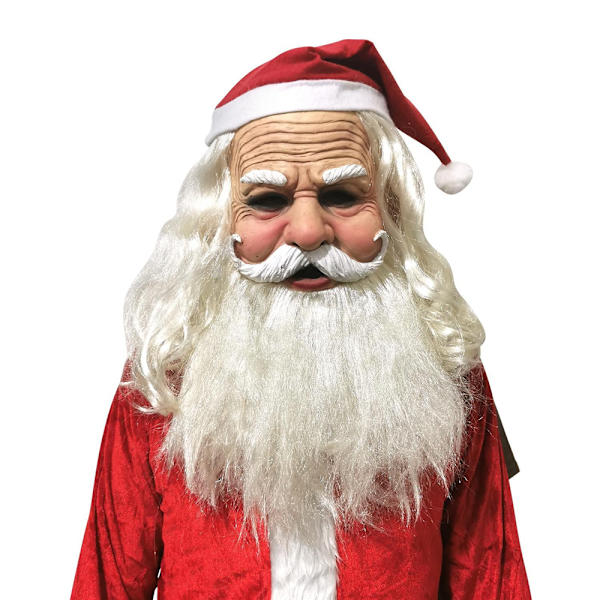 Jultomtemask med tomteluva och skägg, helhuvud för jul, födelsedag, bröllop, nyårsfest
