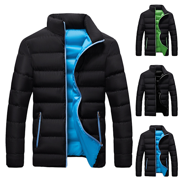 Herr Puffer Coat Quilted Padded Coats Jacka Vinter Varma Dragkedja Casual Ytterkläder Black Green XL