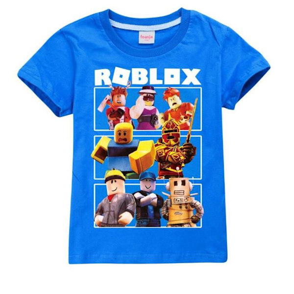 Roblox-sarjakuva T-paita Lapsille Pojat Tytöt Painettu Pyöreäkaulus Kesäpaita Dark Blue 7-8 Years