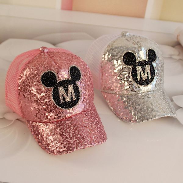 Barn Sequin Mickey Mouse Tryck Baseball Cap Mössor Cap Utomhus Pink
