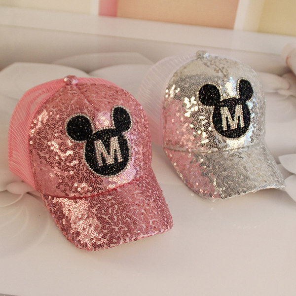 Barn Sequin Mickey Mouse Tryck Baseball Cap Mössor Cap Utomhus Silver