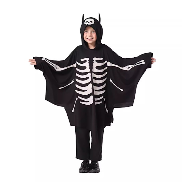 Barnens Lysande Spöke Skalle Skelett Bat Cape Mantel Cosplay Party Kostym 120cm