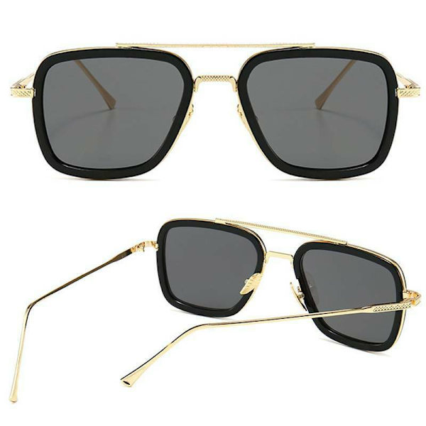 Herr Solglasögon Kvadrat Ram Refraktion UV-skydd Utomhus Gold Frame Black Lenses