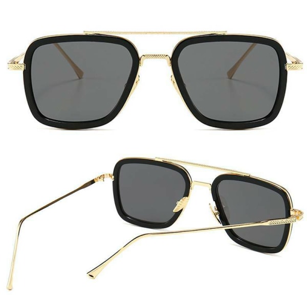 Herr Solglasögon Kvadrat Ram Refraktion UV-skydd Utomhus Gold Frame Red Lenses 1pair