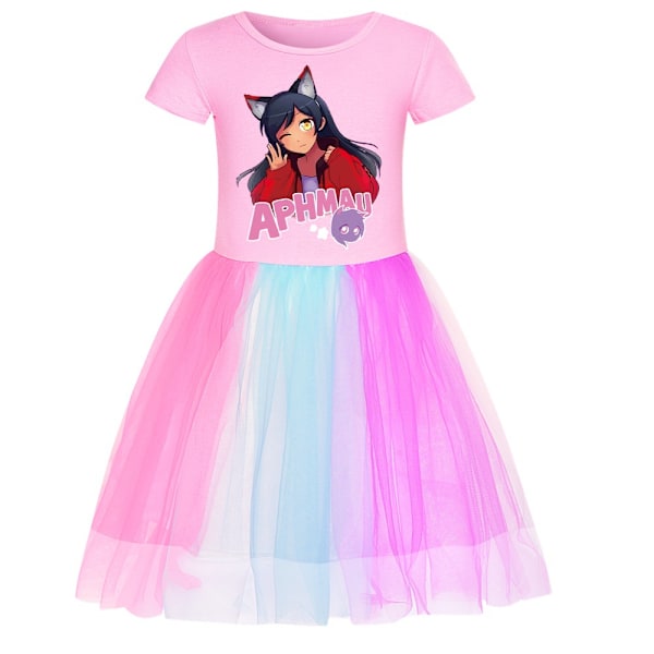 Flickor Aphmau Prinsessklänning Fest Födelsedag Klänningar Regnbågsklänningar Pink 140cm