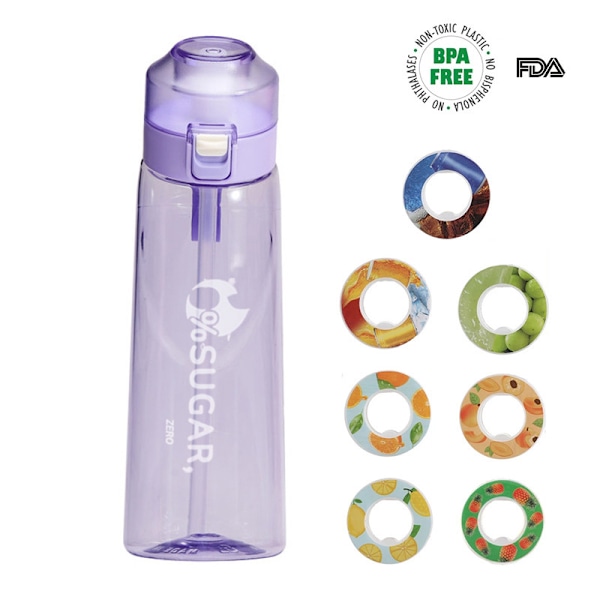 650ML Vattenflaska med 7 Frukt Doftflaskor Inkluderade Smaksatta Smak-Pods Purple