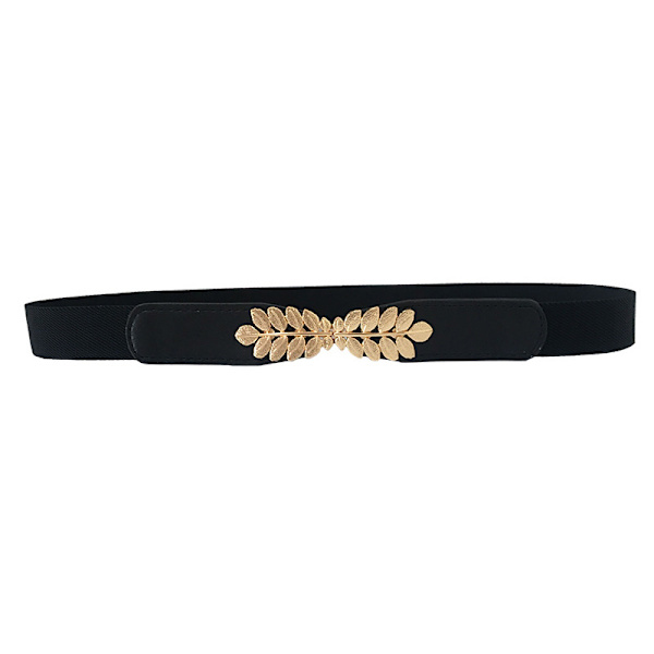 Liten elastisk stretch cinch löv midjebälte för damklänningar black