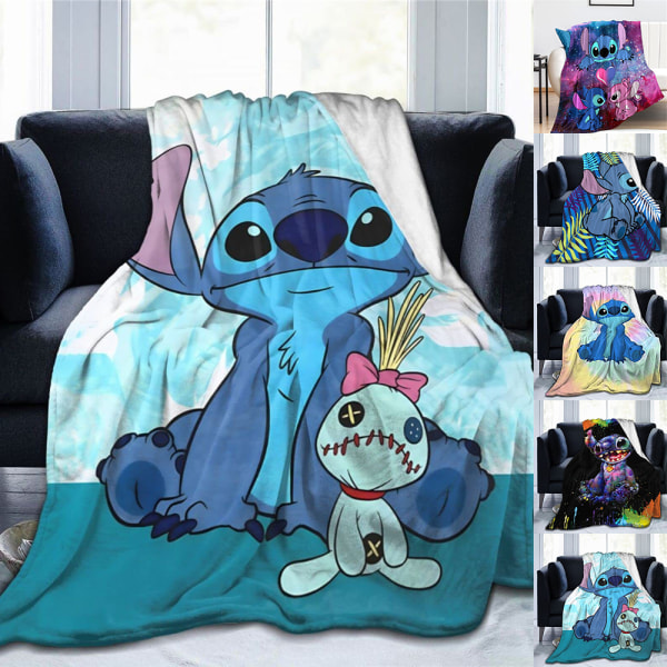 Stitch Cartoon Plyschfilt för Vardagsrum Sovrum Säng Soffa E 130*150cm