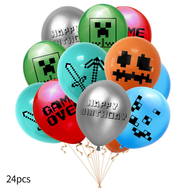 Minecraft Grattis på födelsedagen dekoration ballonger Banner Set för barn