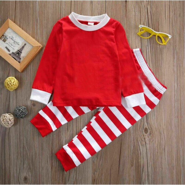 Familjematchande julpyjamas för barn och vuxna, långärmad pyjamas med T-shirt och byxor White Striped, Kid 9-10Years
