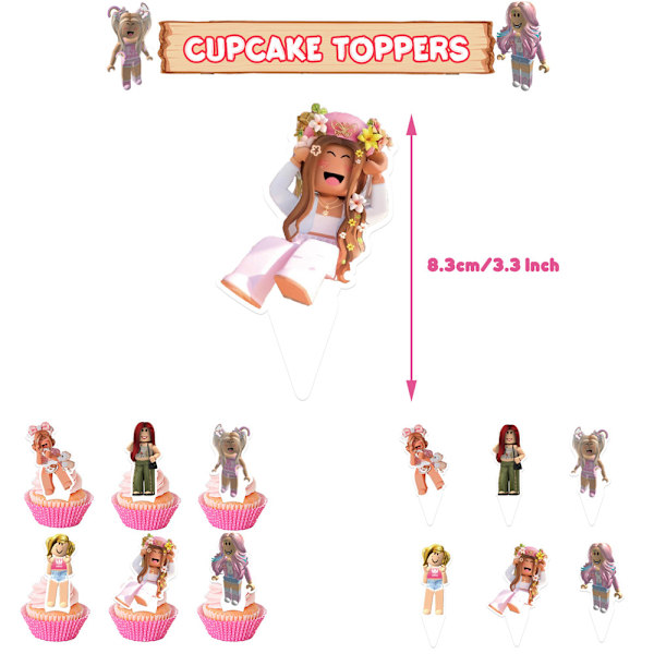 Roblox Barnkalas Dekoration Banner Tårta Toppers Ballonger