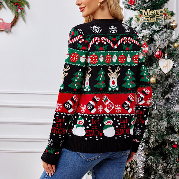 Dame Cardigan Striktrøjer Jul Knap Ned Strik Cardigans Casual Langærmede Jakker Plus Størrelse Efterårsjakker Julegaver Black M