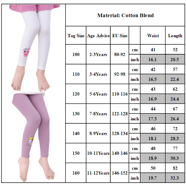 Flickbyxor för flickor med tryckta enhörningsleggings Yogabyxor lämpliga för barn i åldrarna 2 till 12 år Pink 150cm
