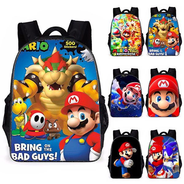 Super Mario Trykk Ryggsekk Barn Gutter Jenter Skole Skulderveske Ryggsekk Bokveske C