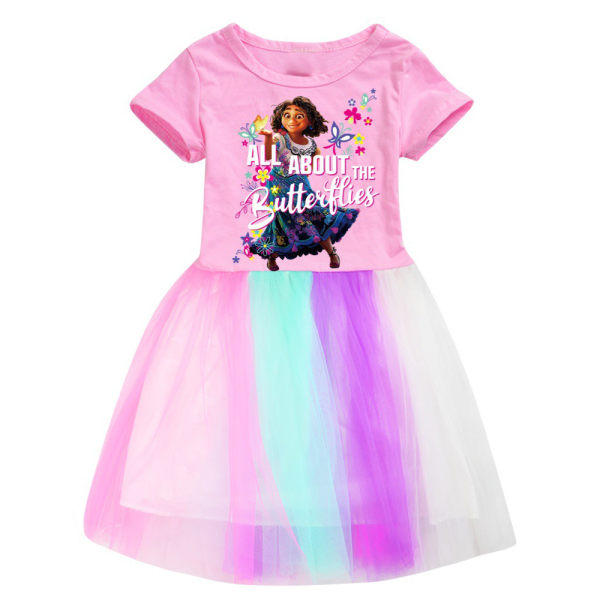 Encanto Mirabel Printed Rainbow Tutu Tyll Skjorta Klänning Barn Tjej pink 7-8Years = EU122-128