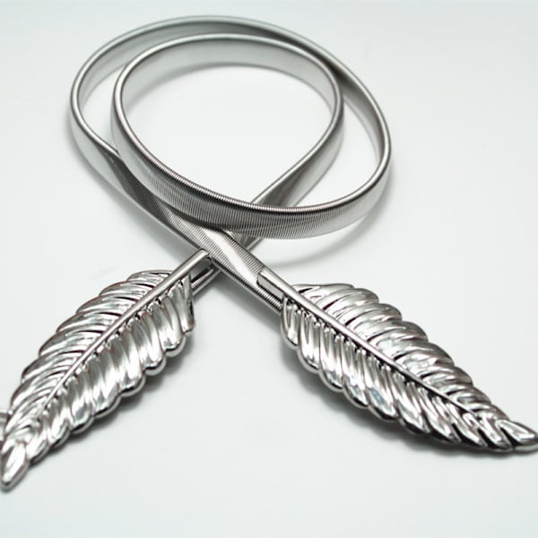 Dam bälte i metall med blad, smal midja, vintage midjeband för klänning Silver