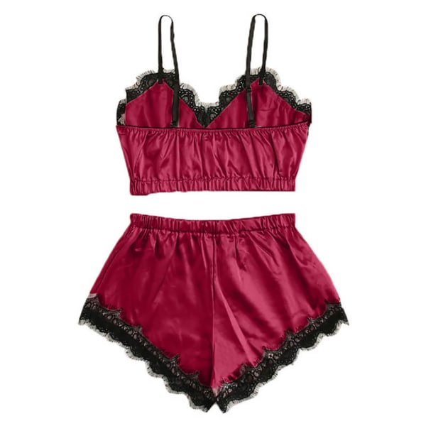 Dam Sexig Slip Navel Top & Mini Shorts Spets Underkläder Nattkläder wine red 2XL