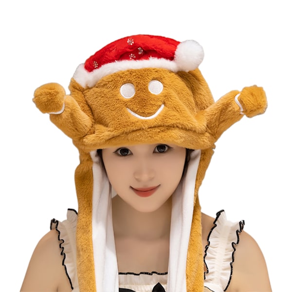 Julgåvor Jul Luftkuddehatt Söt Hatt med Rörliga Hoppande Öron Tomtehatt Jul Plyschhatt Cookie Man