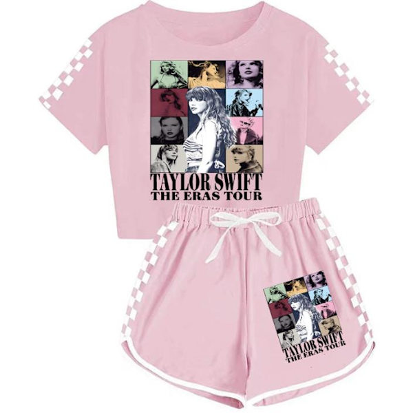 Lasten Tyttöjen Taylors Swiftie Verryttelypuku Lyhythihainen T-paita Shortsit Loungewear Pink 160cm