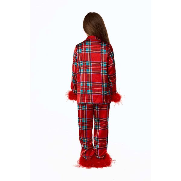 Flickor Pyjamas Julpyjamas För Småflickor Små Barn Långärmad Nattkläder Knappar Satin Pyjamas Set För 7-13 År Red 11T