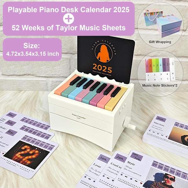 Pianokalenteri 2025 Pöytäkalenteri, soitettava piano, Swift Mini -pianokalenteri 52 nuotilla, pianokalenteri 27 korttia lahjoja faneille kodin sisustukseen White