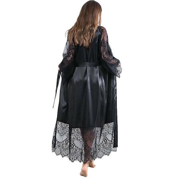 Dam Silkeslen Spets Sexig Underkläder Robes Lace Up Nattkläder Wine Red M