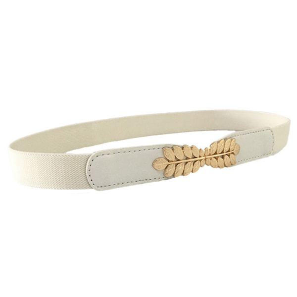 Liten elastisk stretch cinch löv midjebälte för damklänningar white