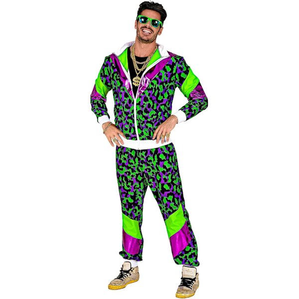 Herre 2 stk 80-talls 90-talls antrekk for menn Hippie vindjakke og bukse sett Neon Disco Halloween Party kostyme klær D XL