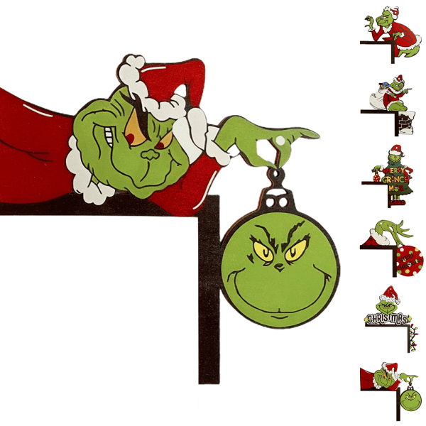 Jul Grinch Dörrhörn Dekor Ram Logotyp Fest Prydnad 2