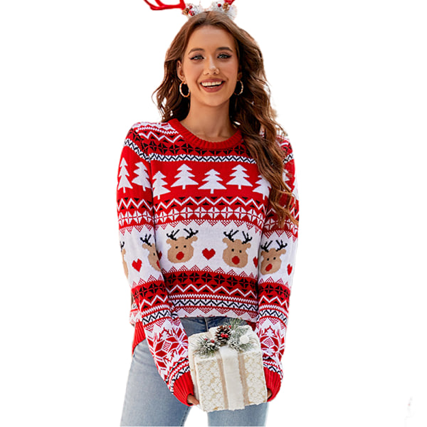 Tröjor för kvinnor, Lättvikts Långärmad Jul Rundhalsad Pullover Toppar B M