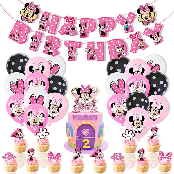 Rosa Minnie Mouse barn födelsedagsfest dekoration ballong banner